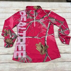 Realtree Pink Camo Quarter Zip Long Sleeve Performance Shirt Women's XL